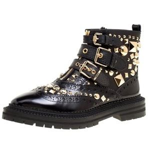 Burberry Black Brogue Leather Everdon Ankle Boots Size 36